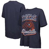 T-shirt surdimensionné bleu marine pour femme Majestic Threads, motif première base des Detroit Tigers