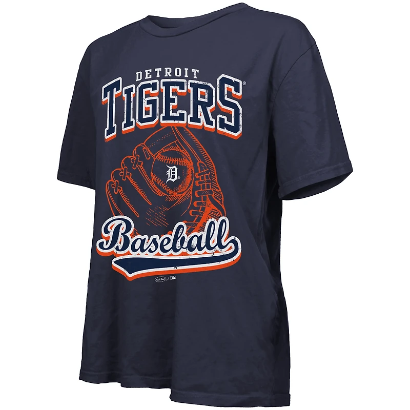 T-shirt surdimensionné bleu marine pour femme Majestic Threads, motif première base des Detroit Tigers