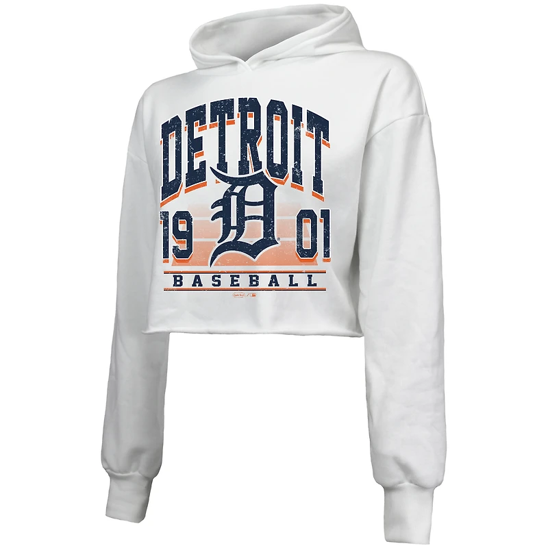 Women's Majestic Threads White Detroit Tigers Cropped Have A Field Day Tri-Blend Hoodie