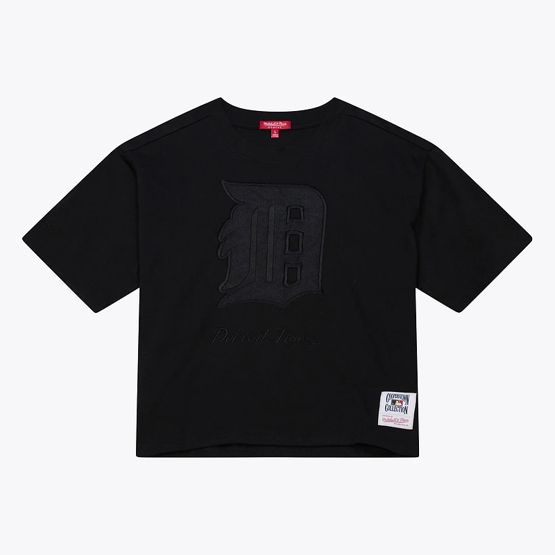 Women's Mitchell & Ness Black Detroit Tigers Cooperstown Collection Phantom Cropped T-Shirt