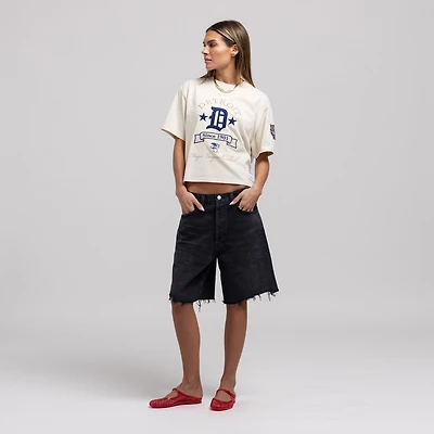 Women's Mitchell & Ness Cream Detroit Tigers Cooperstown Yacht Rock Boxy Cropped T-Shirt