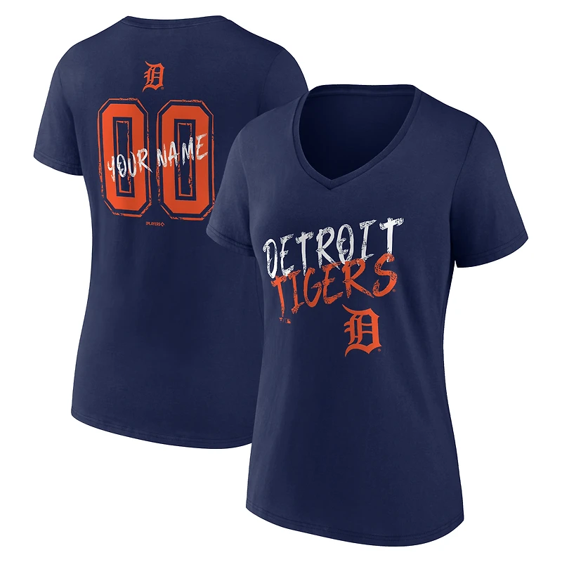 T-shirt à col en V personnalisé avec nom et numéro des Detroit Tigers, bleu marine, pour femmes