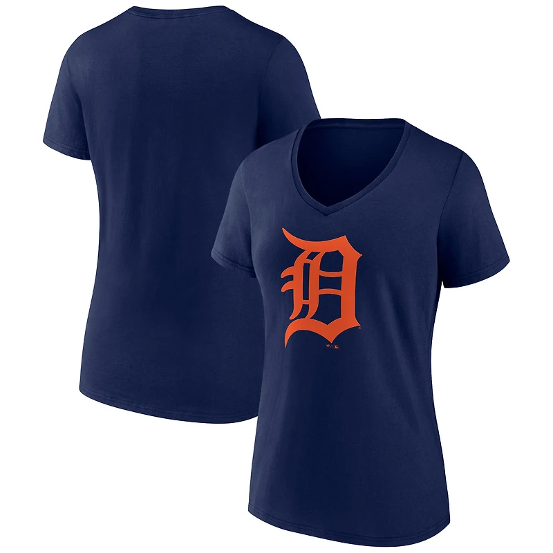 Women's Navy Detroit Tigers Official Logo V-Neck T-Shirt