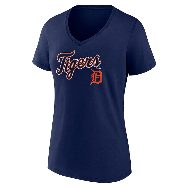 T-shirt à col en V Detroit Tigers Team Lockup pour femmes, bleu marine