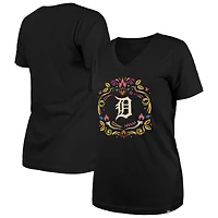 Women's New Era Black Detroit Tigers Día de los Muertos V-Neck T-Shirt