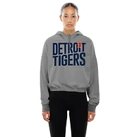Women's New Era  Heather Gray Detroit Tigers Reversed Out French Terry Quarter-Zip Banded Crop Hoodie