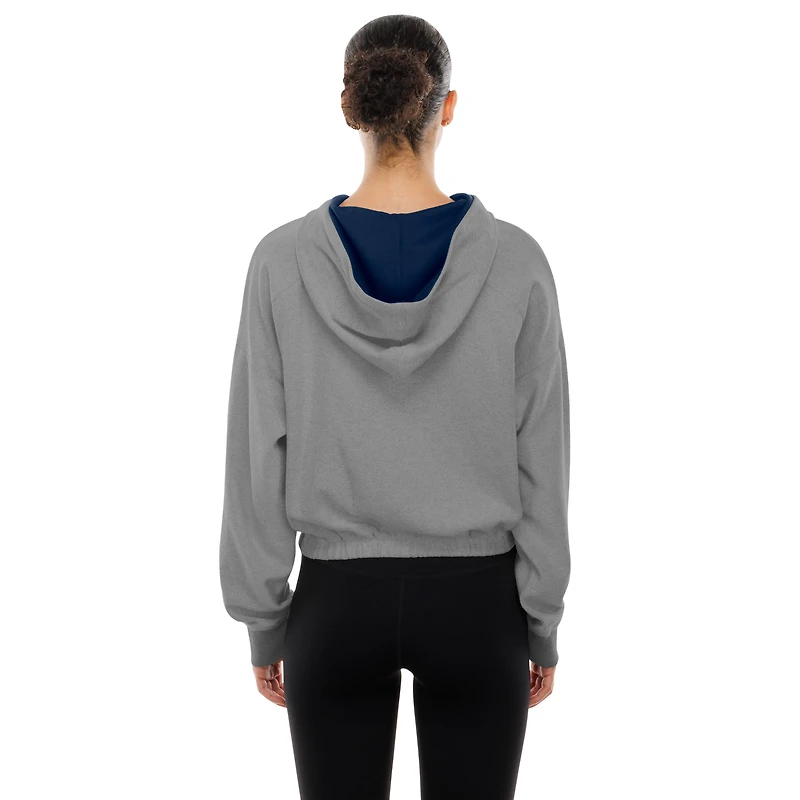 Women's New Era  Heather Gray Detroit Tigers Reversed Out French Terry Quarter-Zip Banded Crop Hoodie