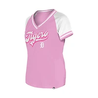 T-shirt à col en V rose clair Detroit Tigers Gameday New Era pour femme