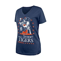 T-shirt col V Little Miss 2 bleu marine New Era pour femme, motif Detroit Tigers