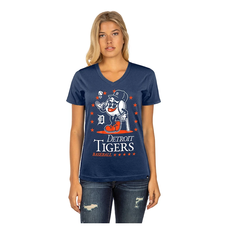 T-shirt col V Little Miss 2 bleu marine New Era pour femme, motif Detroit Tigers