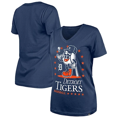 Women's New Era Navy Detroit Tigers Little Miss 2 V-Neck T-Shirt