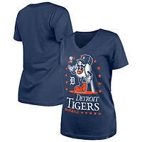 T-shirt col V Little Miss 2 bleu marine New Era pour femme, motif Detroit Tigers