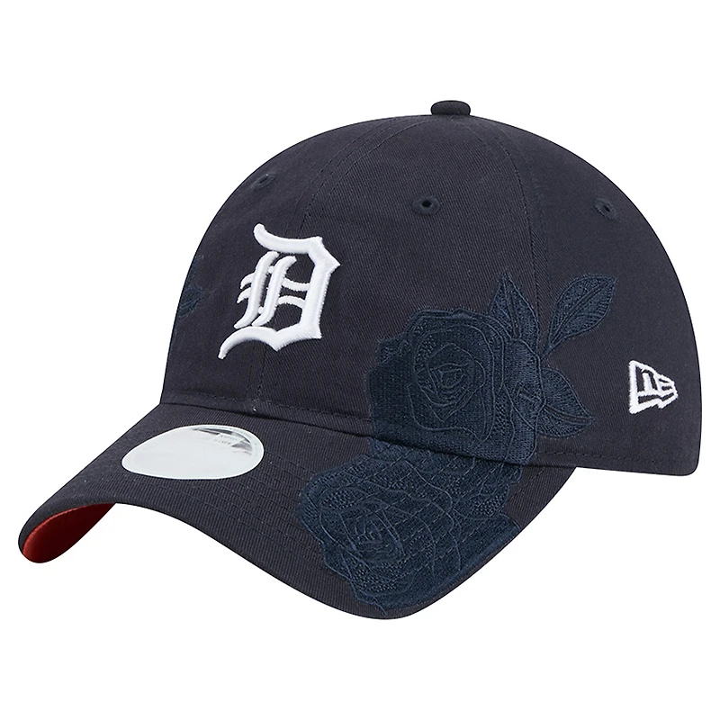 Casquette ajustable New Era 9TWENTY bleu marine Detroit Tigers Roses pour femme
