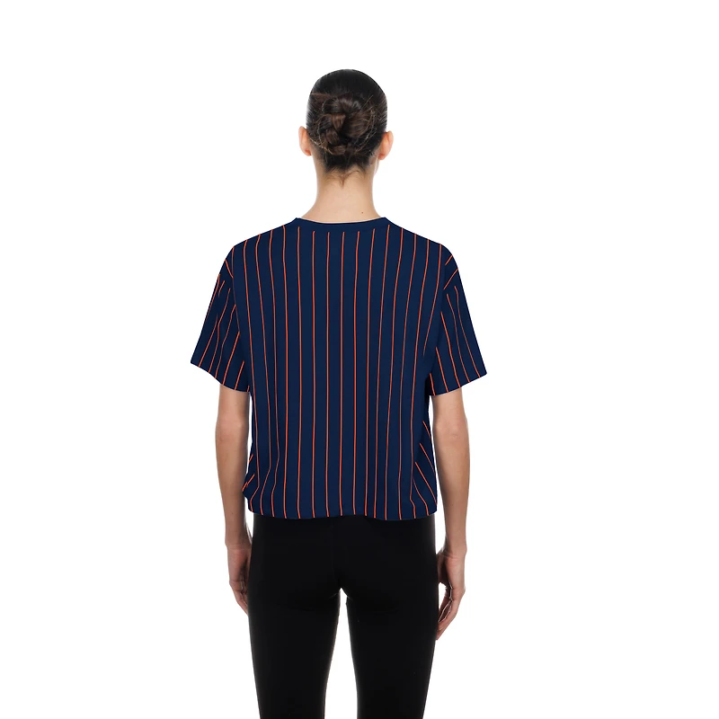 Women's New Era  Navy Detroit Tigers Throwback Meshback Pinstripe Boxy T-Shirt