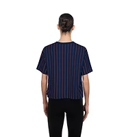 Women's New Era  Navy Detroit Tigers Throwback Meshback Pinstripe Boxy T-Shirt
