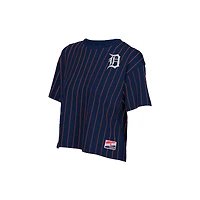 Women's New Era  Navy Detroit Tigers Throwback Meshback Pinstripe Boxy T-Shirt