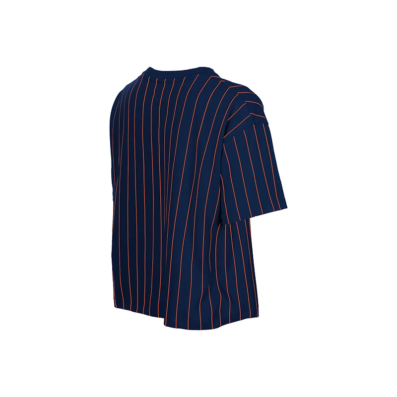 Women's New Era  Navy Detroit Tigers Throwback Meshback Pinstripe Boxy T-Shirt