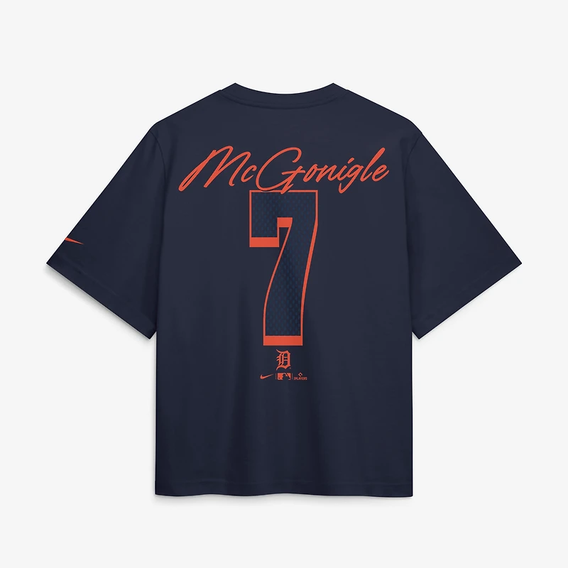Women's Nike Kevin McGonigle Navy Detroit Tigers Premium Essentials Boxy Name & Number T-Shirt