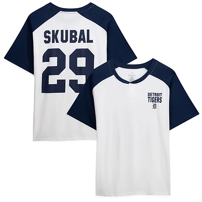 Women's Profile Tarik Skubal White Detroit Tigers Plus Name & Number Raglan Henley T-Shirt