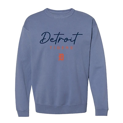 Women's Soft as a Grape  Blue Detroit Tigers Pigment Dye Crewneck Sweatshirt