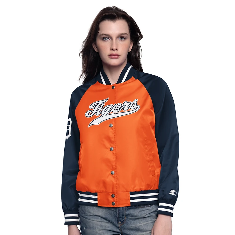 Veste universitaire à boutons-pression Home Run pour femme Detroit Tigers Orange/bleu marine