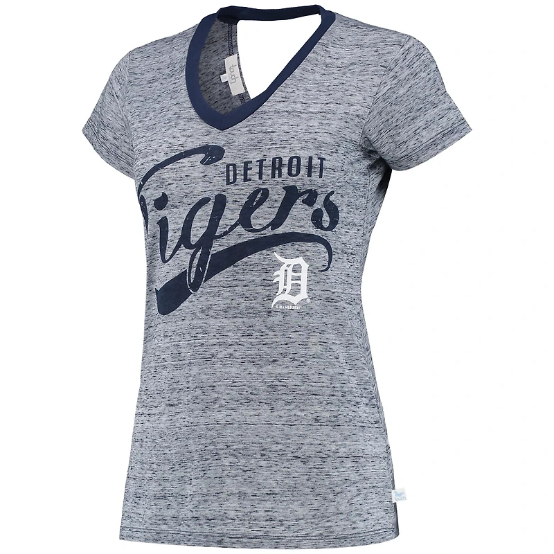T-shirt enveloppant dans le dos à col en V pour femmes Touch Navy Detroit Tigers Hail Mary