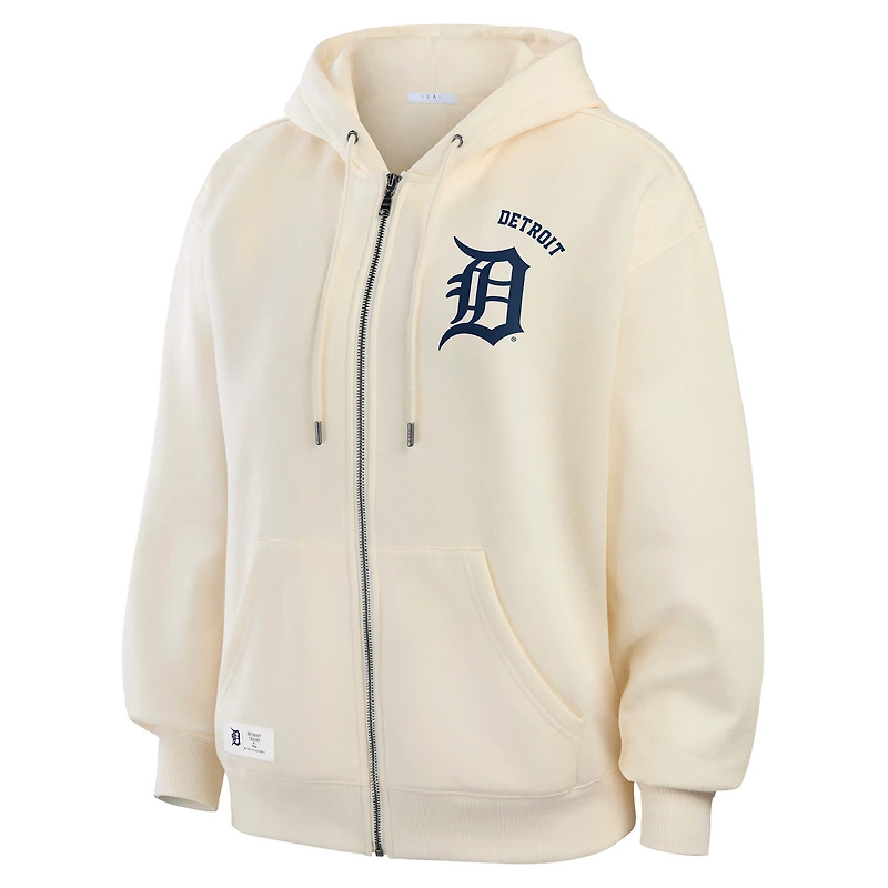 Women's WEAR by Erin Andrews Cream Detroit Tigers Full-Zip Hoodie
