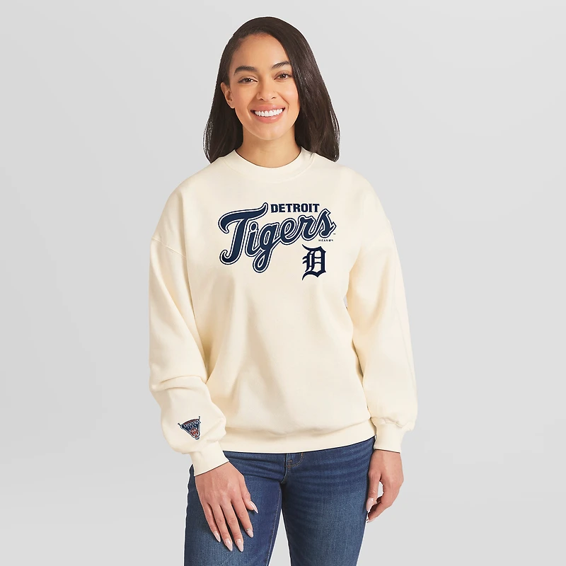Sweat-shirt à col rond épais crème Detroit Tigers de la marque WEAR by Erin Andrews pour femmes
