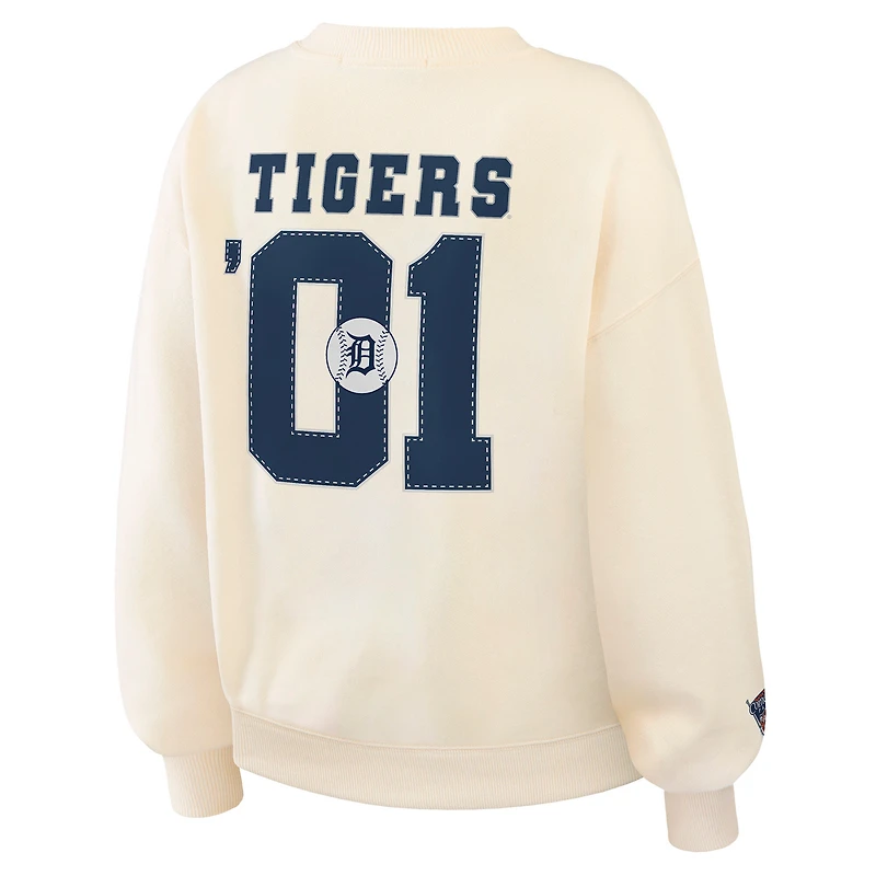 Women's WEAR by Erin Andrews Cream Detroit Tigers Heavyweight Crew Neck Sweatshirt