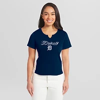 Women's WEAR by Erin Andrews  Navy Detroit Tigers Notch Neck Cropped T-Shirt