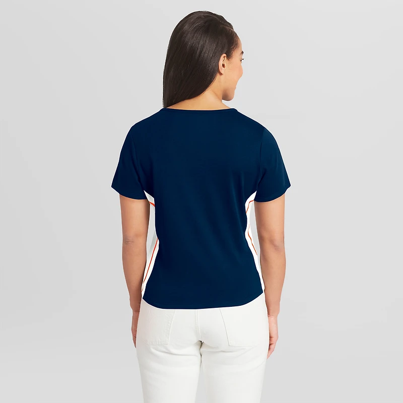 T-shirt court à col cranté bleu marine Detroit Tigers de la marque WEAR by Erin Andrews pour femmes