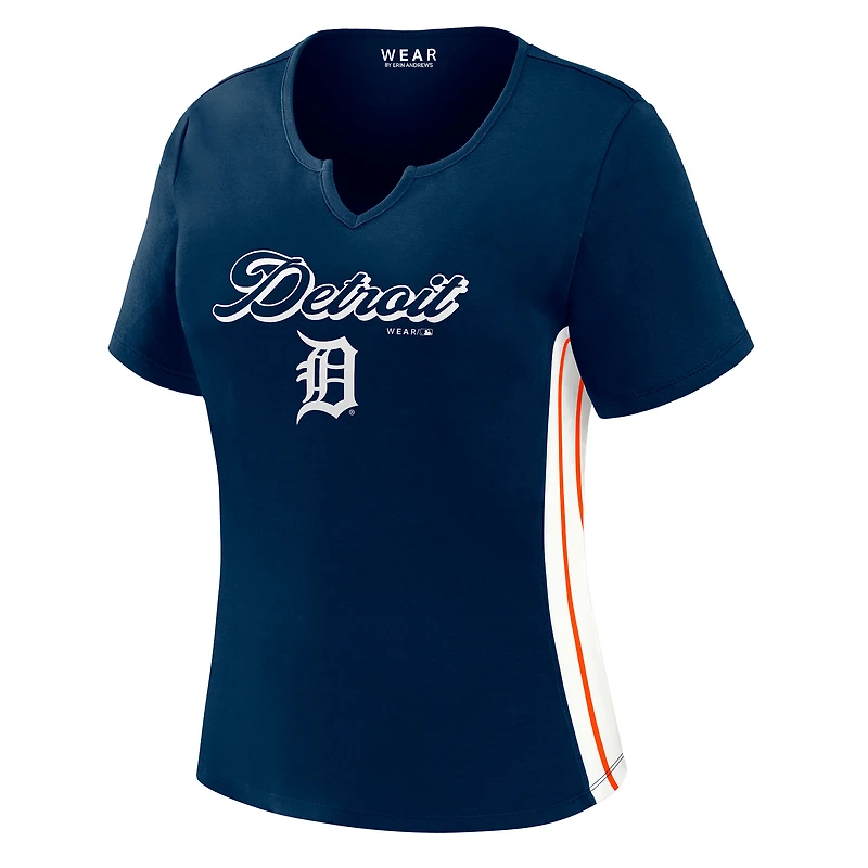 T-shirt court à col cranté bleu marine Detroit Tigers de la marque WEAR by Erin Andrews pour femmes