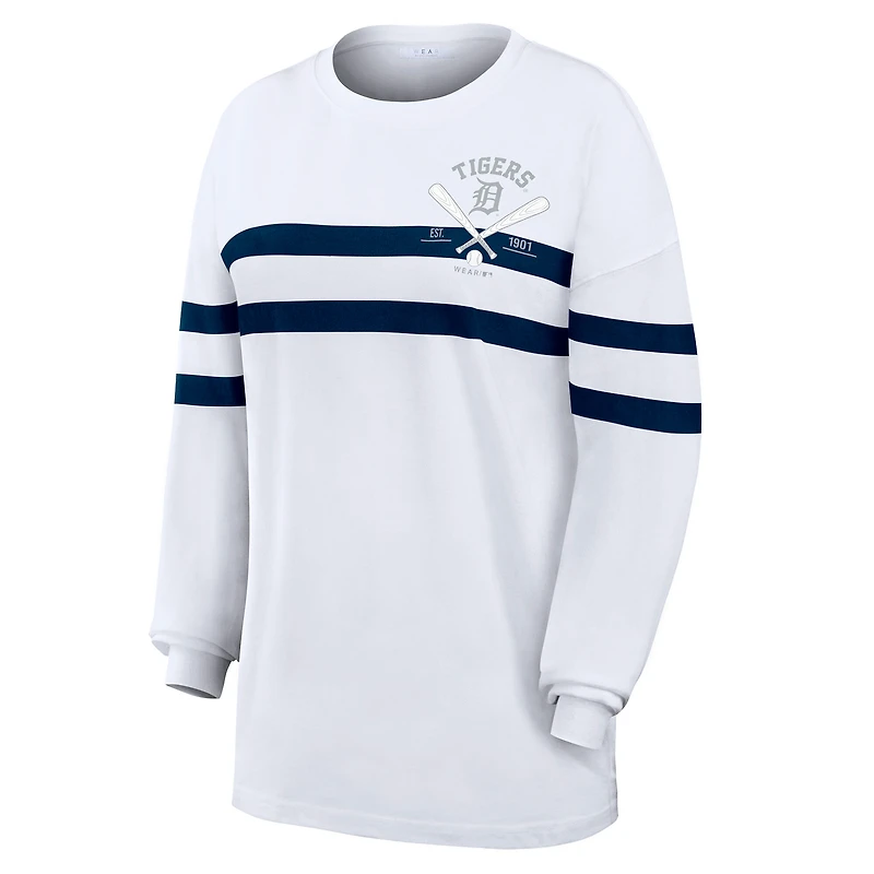 T-shirt rayé oversize à manches longues pour femmes WEAR by Erin Andrews, Detroit Tigers, blanc
