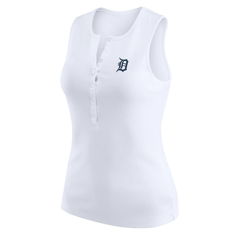 Women's WEAR by Erin Andrews White Detroit Tigers Rib-Knit Henley Tank Top