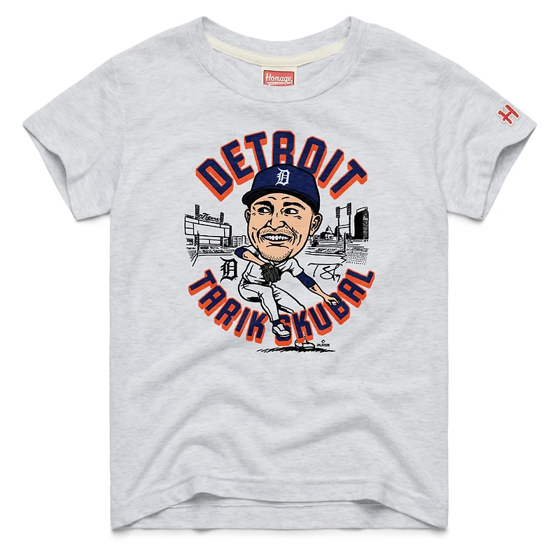 Youth Homage Tarik Skubal Ash Detroit Tigers Caricature Tri-Blend T-Shirt