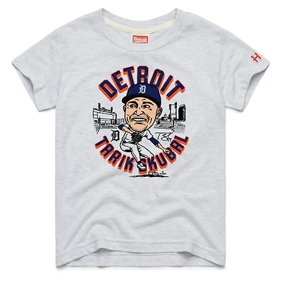 Youth Homage Tarik Skubal Ash Detroit Tigers Caricature Tri-Blend T-Shirt