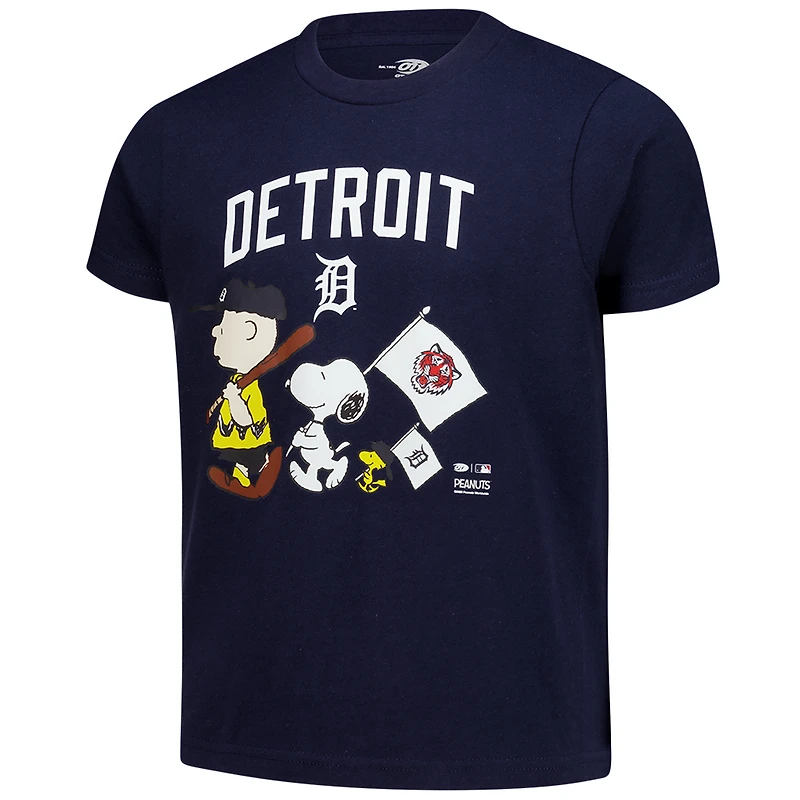 Youth  Navy Detroit Tigers Peanuts Flag T-Shirt