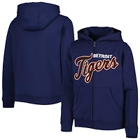 Chandail à capuchon en molleton glissière pleine longueur avec logo Detroit Tigers bleu marine pour jeune