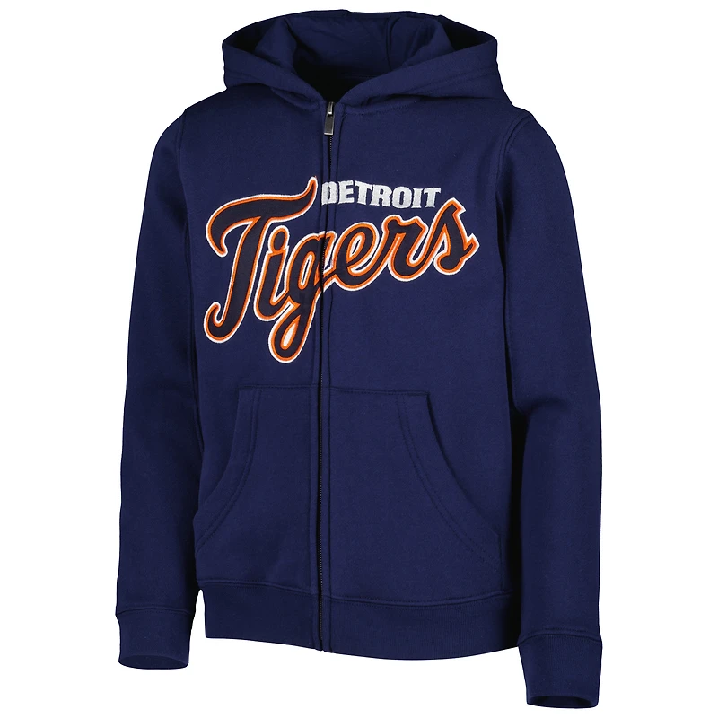 Chandail à capuchon en molleton glissière pleine longueur avec logo Detroit Tigers bleu marine pour jeune