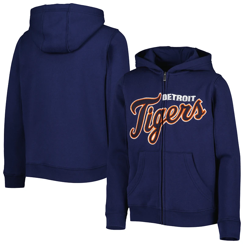Chandail à capuchon en molleton glissière pleine longueur avec logo Detroit Tigers bleu marine pour jeune