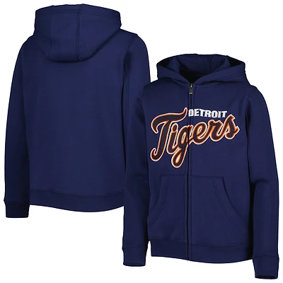 Chandail à capuchon en molleton glissière pleine longueur avec logo Detroit Tigers bleu marine pour jeune