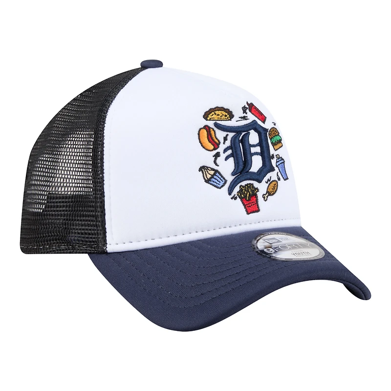 Casquette trucker ajustable New Era blanche/marine Detroit Tigers Food A-Frame 9FORTY pour jeunes