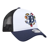 Casquette trucker ajustable New Era blanche/marine Detroit Tigers Food A-Frame 9FORTY pour jeunes