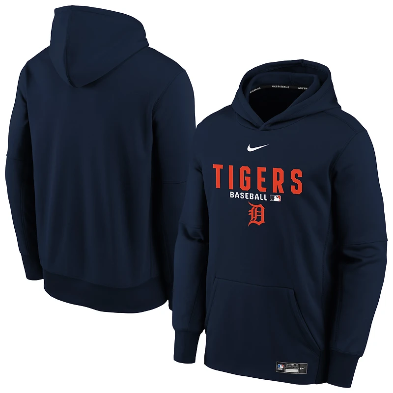 Sweat à capuche Nike Therma-FIT bleu marine Detroit Tigers Authentic Collection pour jeunes