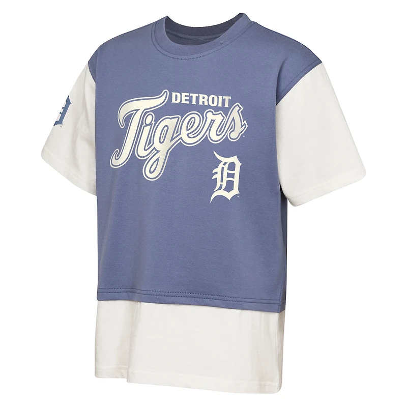 T-shirt Outerstuff Youth Navy/Cream Detroit Tigers Ultimate Pastels Premium Double Run