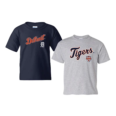 Youth Soft as a Grape  Navy/Heather Gray Detroit Tigers 2-Pack Logo T-Shirt Set