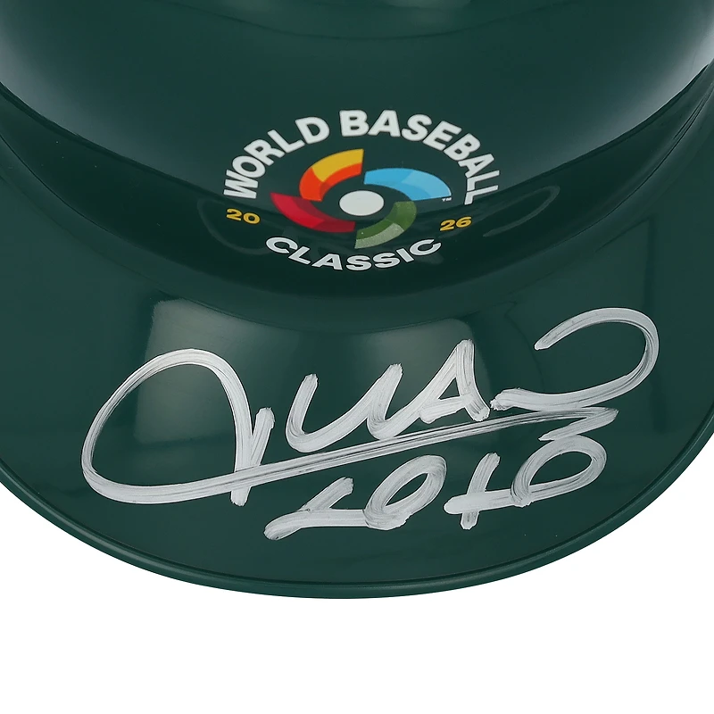 Juan Soto Dominican Republic Baseball Autographed 2026 World Baseball Classic Logo Mini Batting Helmet