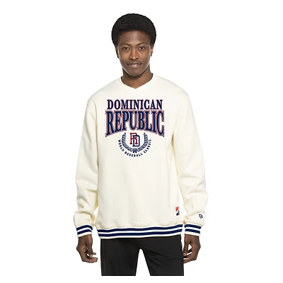 Sweat-shirt rétro de baseball New Era crème pour homme, modèle République dominicaine