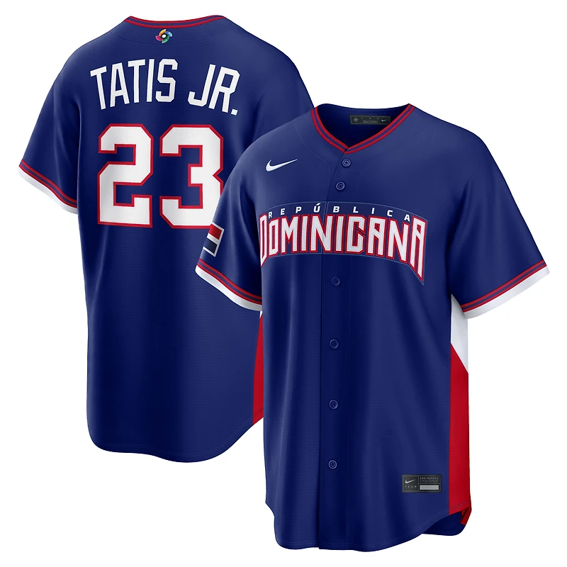 Men's Nike Fernando Tatis Jr. Royal Dominican Republic Baseball 2026 World Classic Road Stadium Jersey