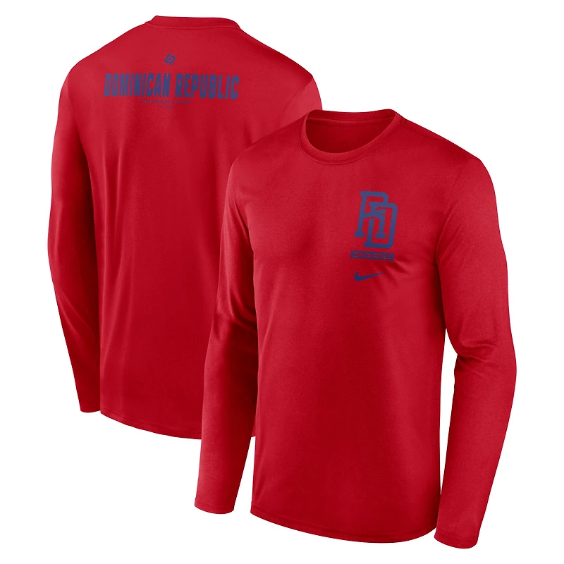 T-shirt à manches longues Nike rouge République dominicaine baseball 2026 Classique mondiale de Légende Dri-FIT pour homme